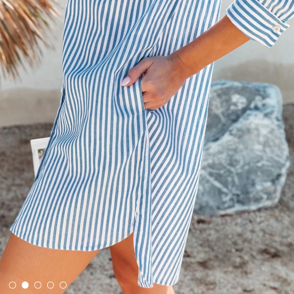VICI XS Charley Cotton Pocketed Striped Shirt Dress - Picture 2 of 6